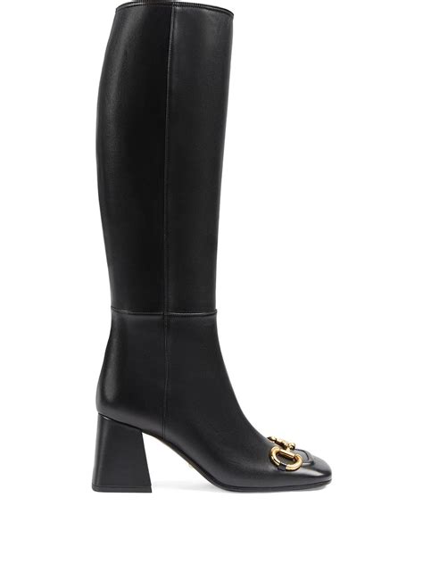 gucci black boots gold buckle|Gucci print thigh high boots.